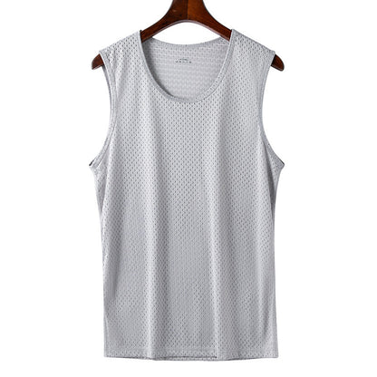 🆒💦【Kupte 1 a získejte 1 zdarma】【L–5XL】👉 Letní pánská sportovní vesta z ledového hedvábí s síťovaným vzorem, bez rukávů, lehké tričko