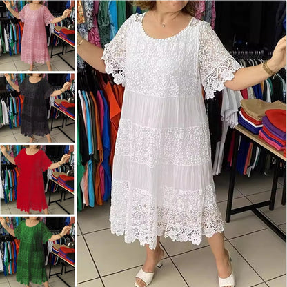 🌴🌈【50% sleva 🔥】【S-5XL】😍💋Letní dámské krátké šaty velikosti plus, ležérní splývavé šaty s potiskem a kulatým výstřihem.