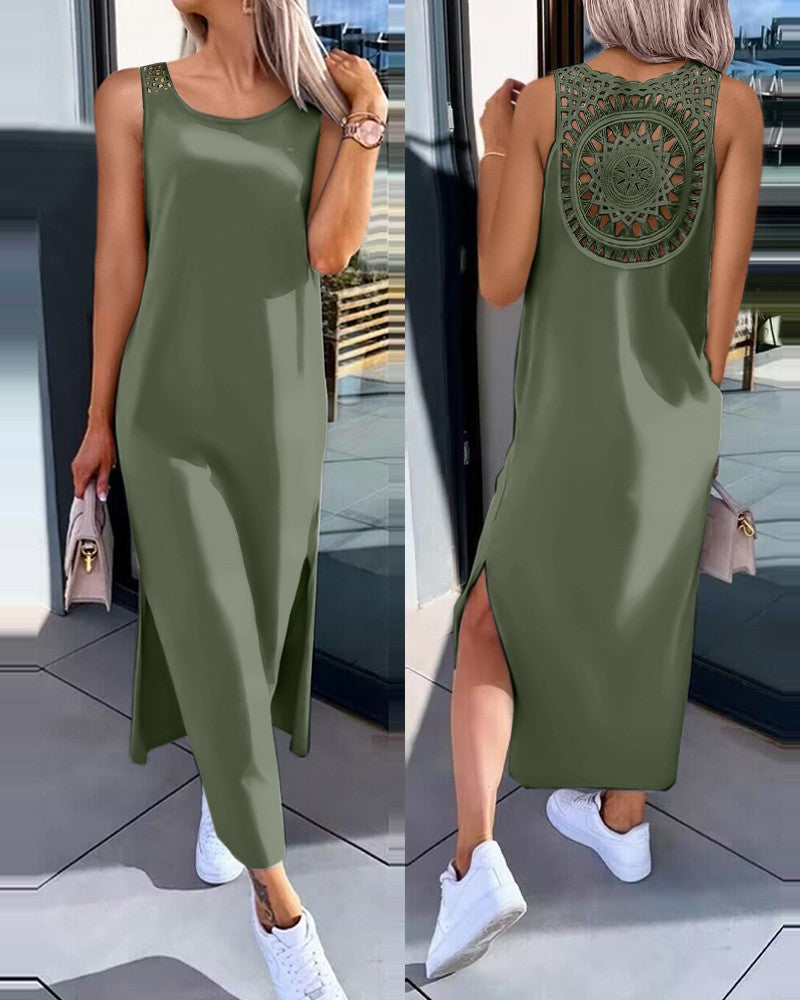 💋✨【50% sleva 🔥】【S-XXL】✨👗 Šaty bez rukávů větší velikosti, zadní výstřih, boční rozpark