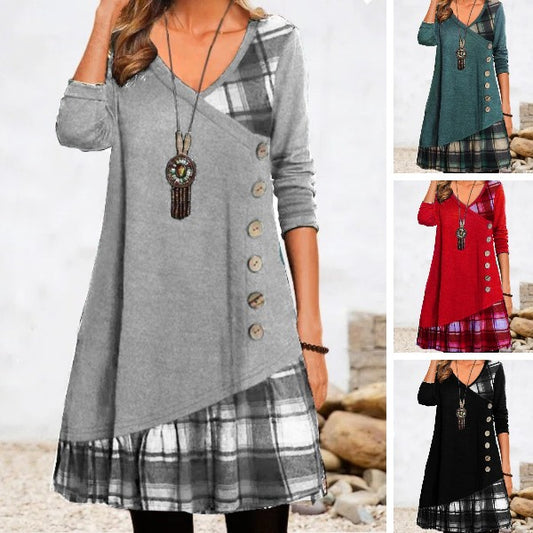 👗【Sleva -49%🔥】Dámské ležérní šaty s dlouhým rukávem a kontrastními detaily