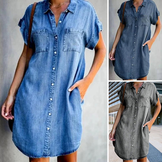 ✨✨【Sezónní sleva -50% 🔥】【S-5XL】Dámské volné džínové áčkové šaty