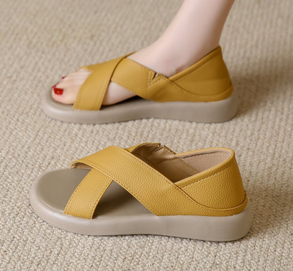💖👡【🔥55% sleva】【35-42】Ploché římské sandály z pravé kůže, pohodlné a ležérní