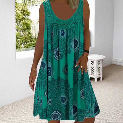 🌈🌴【Kup 1 a 1 zdarma🔥】【S-5XL】💋👗 Volné šaty bez rukávů s ramínky Volné šaty s potiskem pro větší velikosti, 9 barev