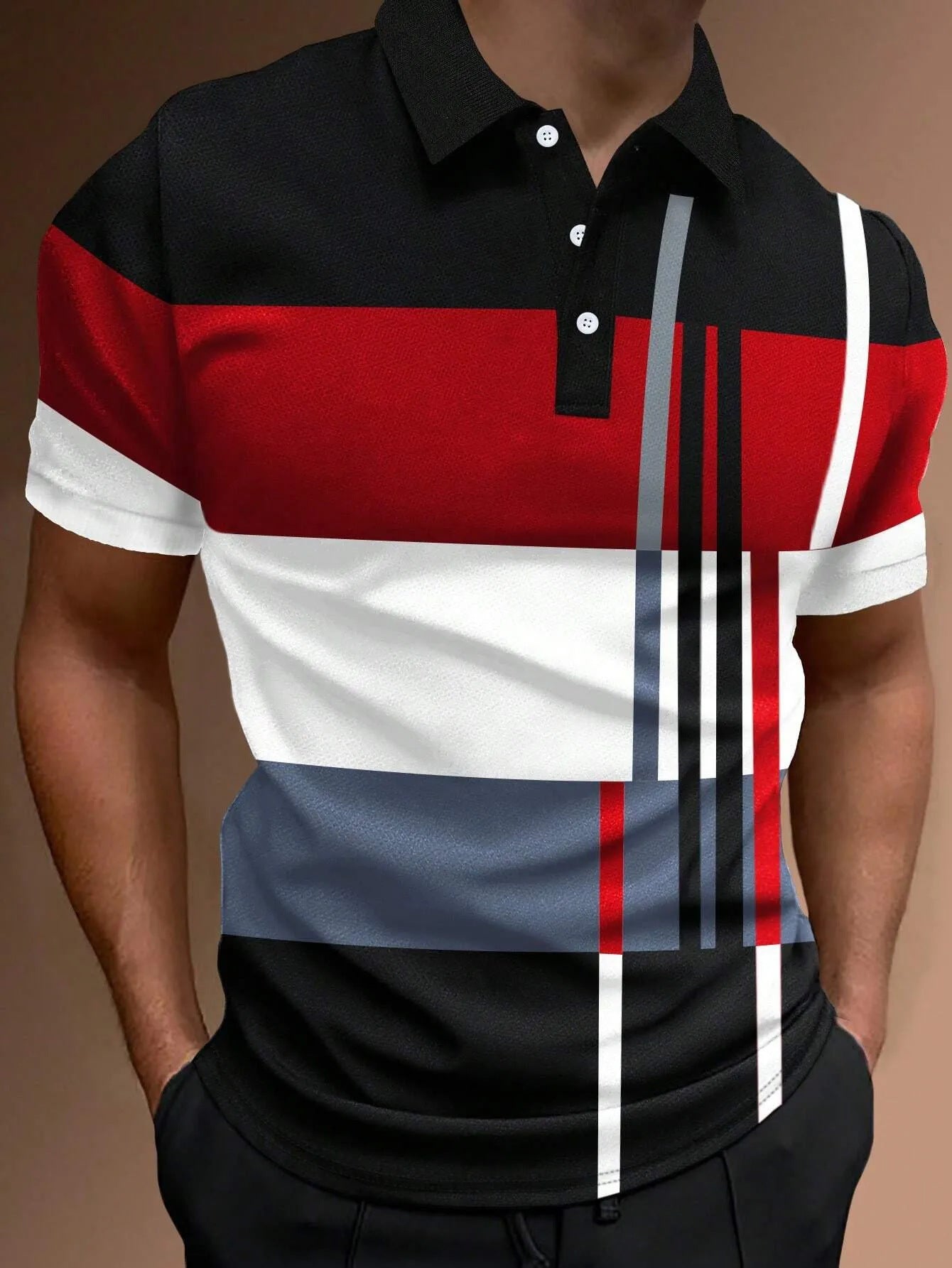 🔥【Časově omezená sleva】👔【S-6XL】Pánská polokošile 3D Stripe Colour Block Print