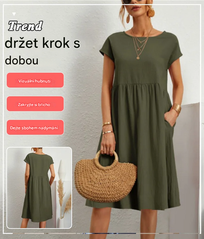 🌈💃【Sleva 50 %】【S–2XL】😍 Letní dámské šaty ve větších velikostech, volný OL styl, áčkový střih, kulatý výstřih