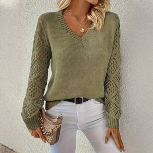 🌷Popust -48%🔥 Novi džemper s V-izrezom i ažurnim uzorkom - Elegancija u svakom detalju! Svestran i moderan! ✨