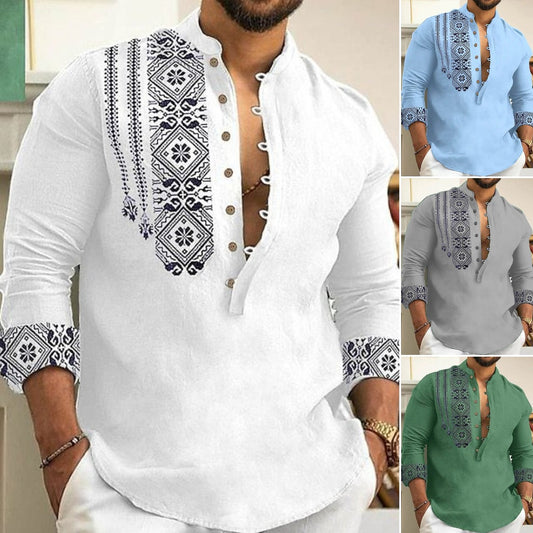 👔✨【50% zniżki 🥰】【S-3XL】🌴 Lato nowość 2025 Męska koszula z długim rękawem i kołnierzykiem ze stójką w większych rozmiarach 
