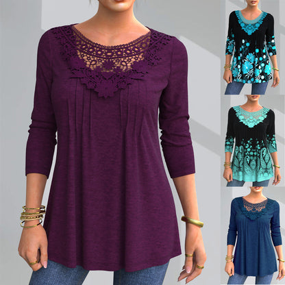 🔥Popust -50% 🔥【S-5XL】Nova ženska modna majica dugih rukava s izrezom od čipke ✅Plaćanje pouzećem