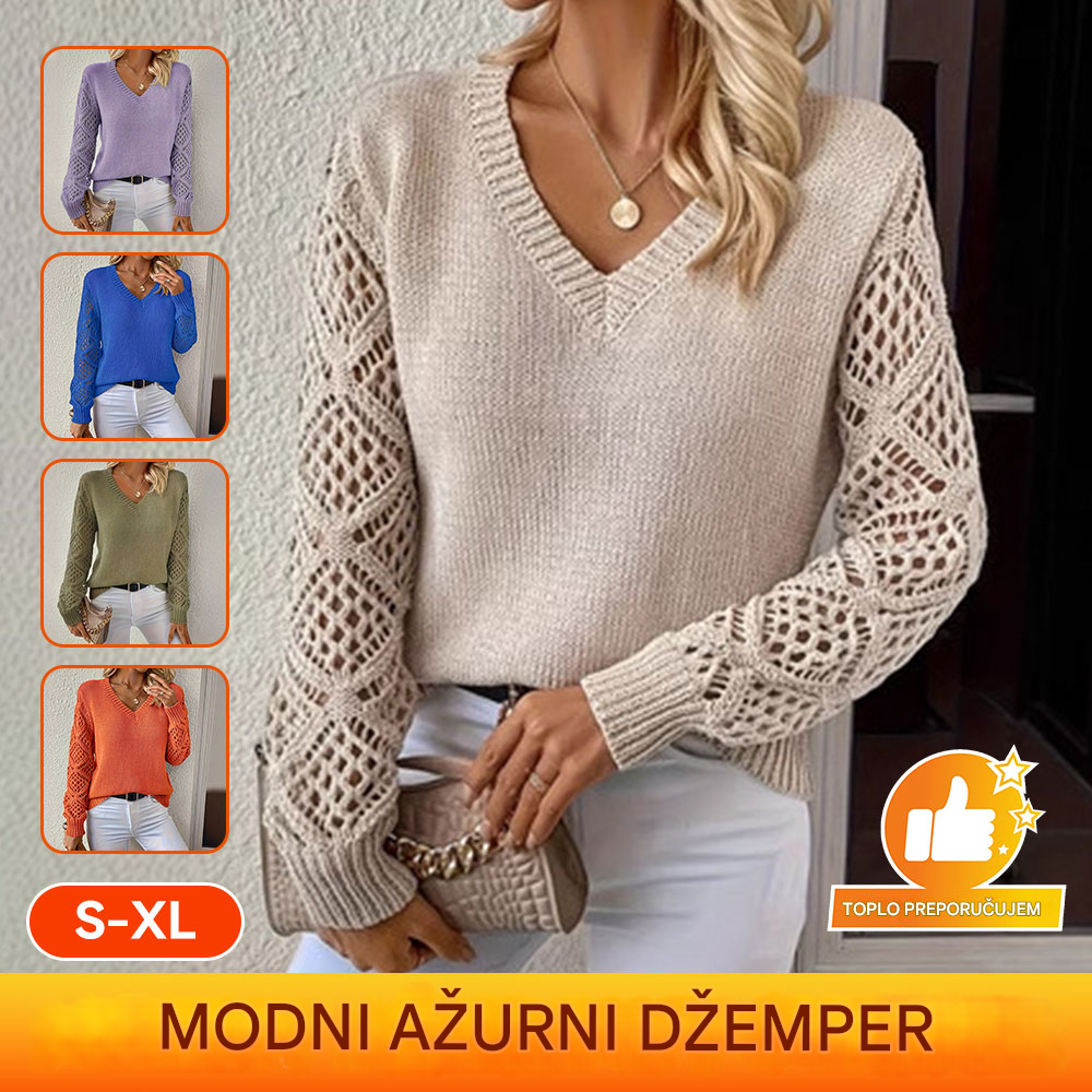 🌷Popust -48%🔥 Novi džemper s V-izrezom i ažurnim uzorkom - Elegancija u svakom detalju! Svestran i moderan! ✨