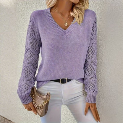 🌷Popust -48%🔥 Novi džemper s V-izrezom i ažurnim uzorkom - Elegancija u svakom detalju! Svestran i moderan! ✨