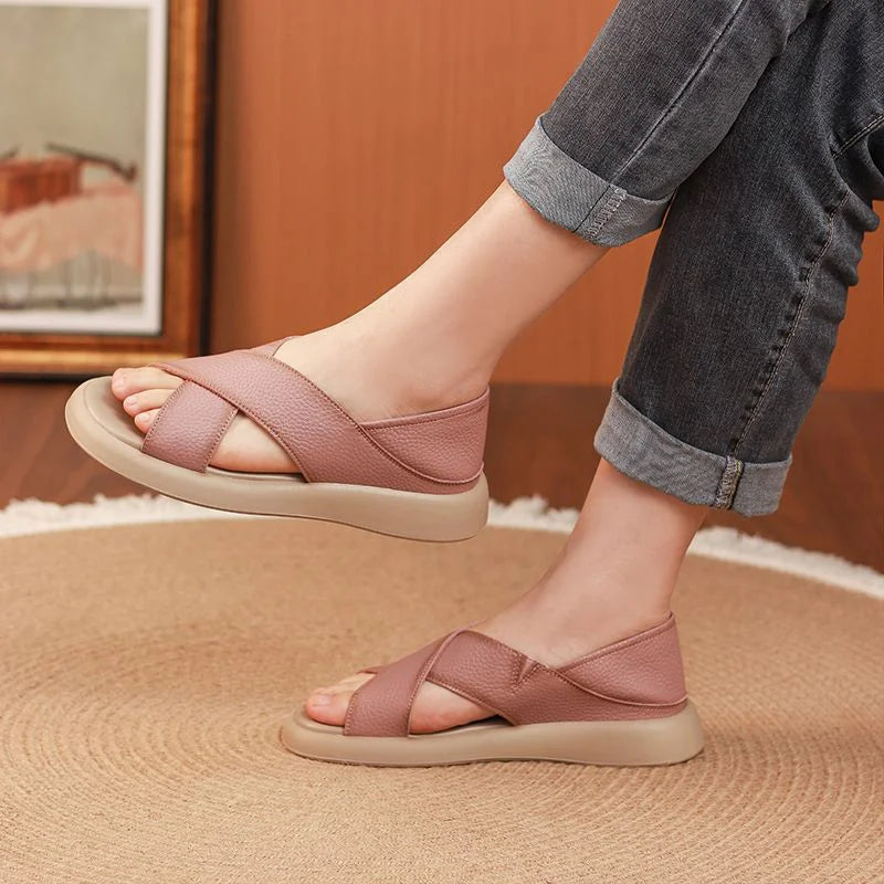 💖👡【🔥55% sleva】【35-42】Ploché římské sandály z pravé kůže, pohodlné a ležérní