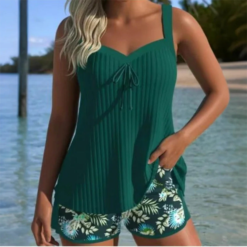 🔥【S-3XL】👙Souprava z potištěného vrchního dílu plavek a kraťasů
