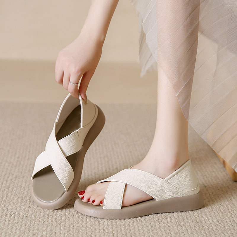💖👡【🔥55% sleva】【35-42】Ploché římské sandály z pravé kůže, pohodlné a ležérní
