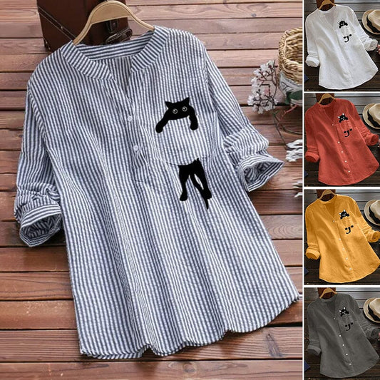 ✨🌿【Omezené skladové zásoby🔥】【S-3XL】2025 Jaro Nová móda Neformální košile pro kočky s výstřihem do V -4089807