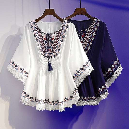 😍【Časově omezená sleva】[S~5XL] Dámské vyšívání velké velikosti Top nové letní topy