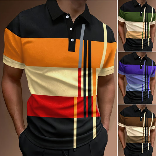 🔥【Časově omezená sleva】👔【S-6XL】Pánská polokošile 3D Stripe Colour Block Print