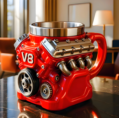 🎁☕Kubek do kawy Creative Engine V6V8 wykonany z czerwonej stali nierdzewnej ✅️Możliwość płatności przy odbiorze