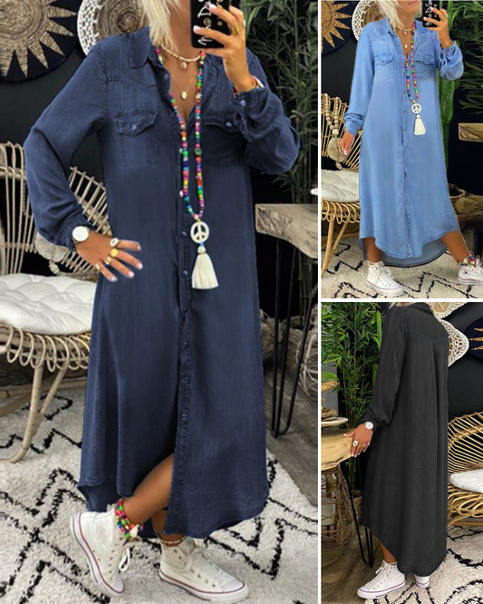 💥👘【50% reducere 🏆】【S-5XL】🔥2025 Noul model rochie de damă cu dimensiuni mari din denim
