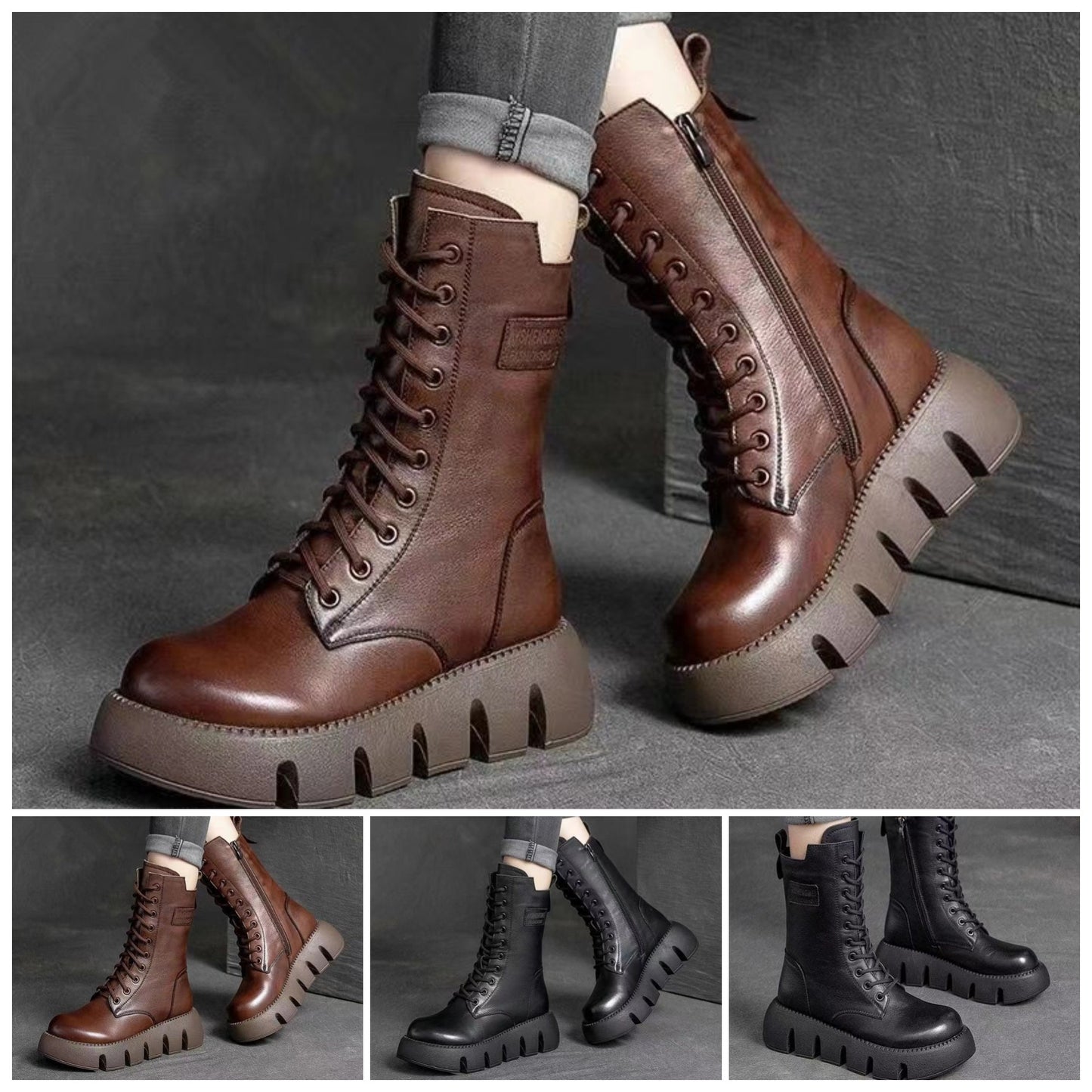 Limitovaná nabídka 42% sleva 🔥👢【35-40】Vysoce kvalitní ručně vyráběné dámské měkké kožené kozačky s tlustou podrážkou, podzim–zima nová kolekce