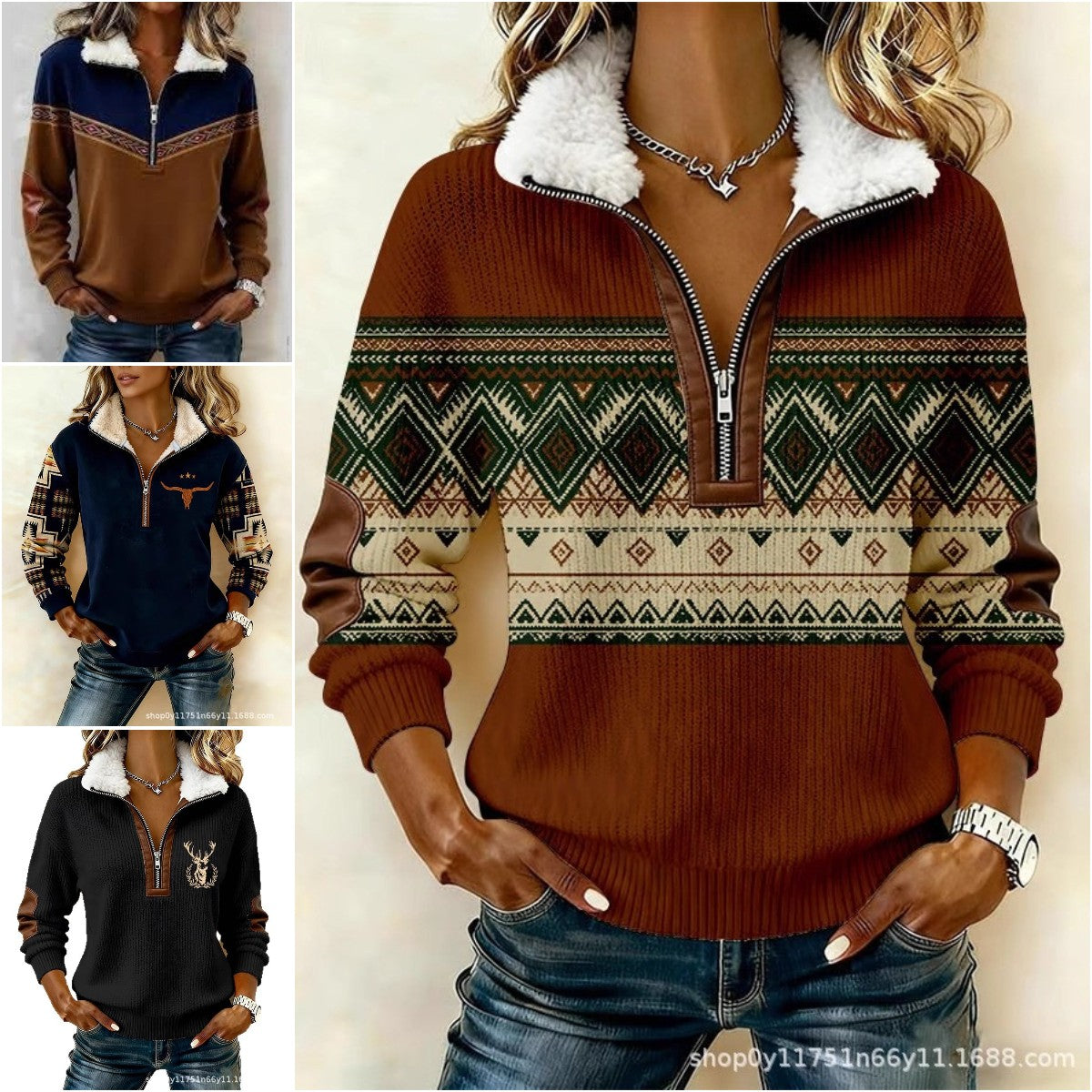 🔥50% popusta🔥【S-3XL】 Majica dugih rukava s printom i krznenim kardiganom