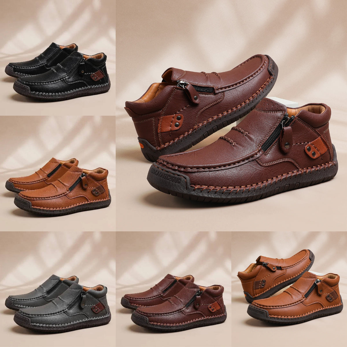 👞【38-48】Férfi autós csizma, kiváló minőségű bőrből, kézzel készített, csúszásmentes - széles lábujjrész, lábboltozat-támasz