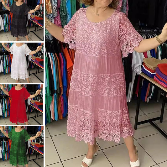 🌴🌈【50% sleva 🔥】【S-5XL】😍💋Letní dámské krátké šaty velikosti plus, ležérní splývavé šaty s potiskem a kulatým výstřihem.