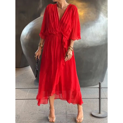 💟【S-5XL】👗 Vícebarevné krajkové šifonové šaty s netopýřími rukávy