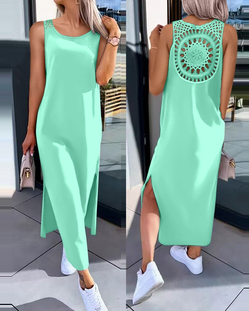 💋✨【50% sleva 🔥】【S-XXL】✨👗 Šaty bez rukávů větší velikosti, zadní výstřih, boční rozpark