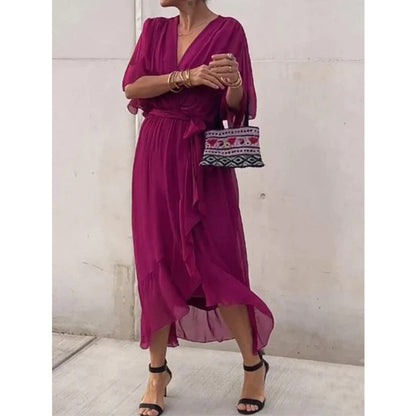 💟【S-5XL】👗 Vícebarevné krajkové šifonové šaty s netopýřími rukávy