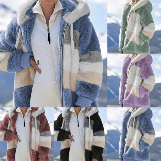 ☃️Limitovaná sleva 39%❄️[S-5XL] Dámská bunda 2025 s kontrastními pruhy z hustého plyše