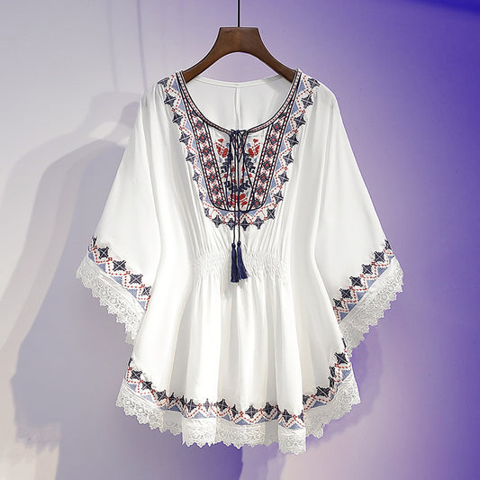 😍【Časově omezená sleva】[S~5XL] Dámské vyšívání velké velikosti Top nové letní topy