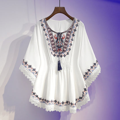😍【Časově omezená sleva】[S~5XL] Dámské vyšívání velké velikosti Top nové letní topy
