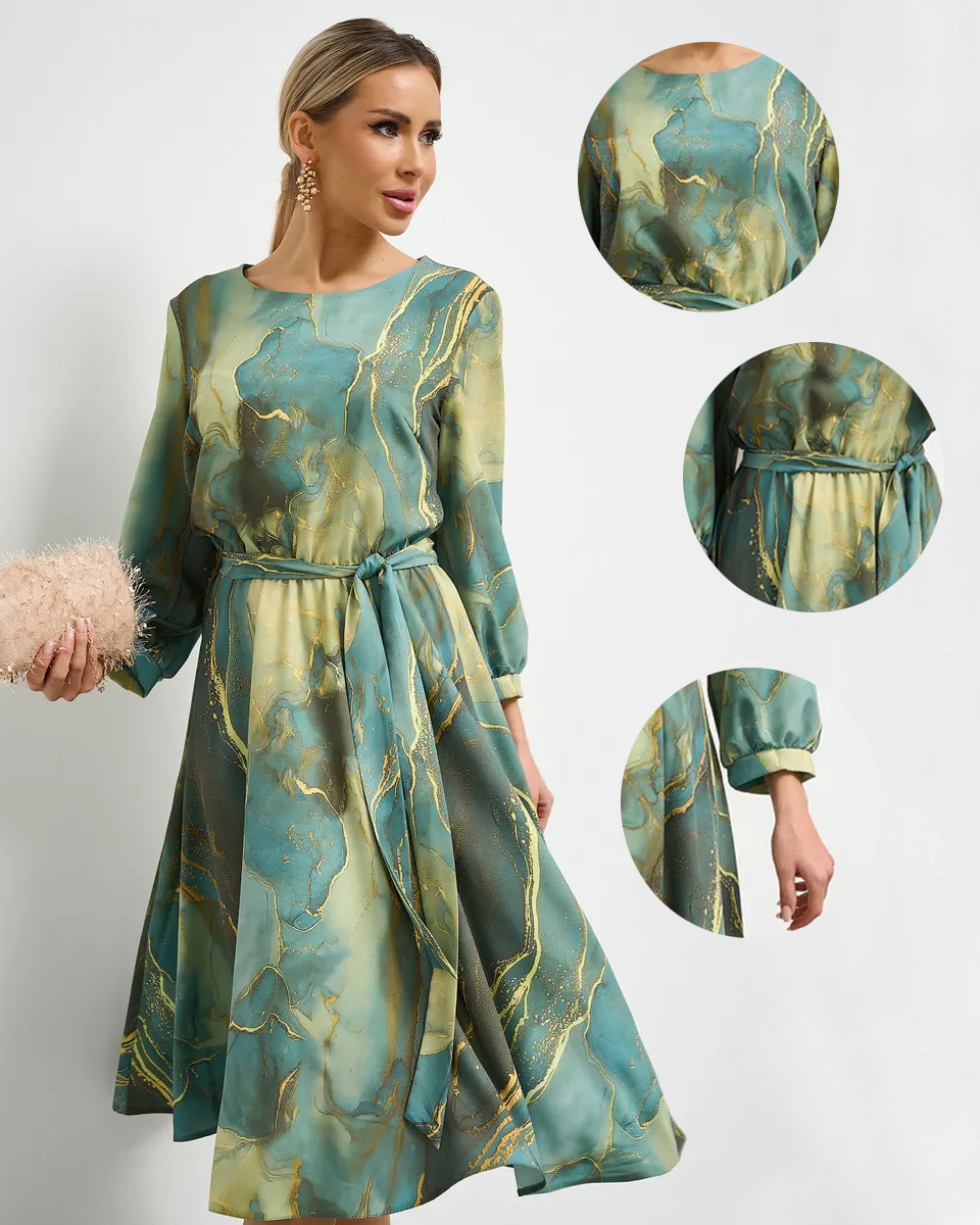 🌿👗【40-120 kg】Elegantna zelena haljina s dugim rukavima i suknjom 🌸 Plaćanje pouzećem✅️