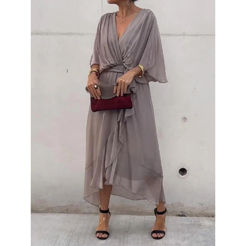 💟【S-5XL】👗 Vícebarevné krajkové šifonové šaty s netopýřími rukávy