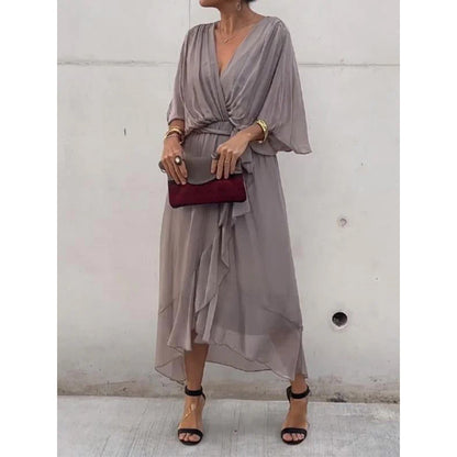 💟【S-5XL】👗 Vícebarevné krajkové šifonové šaty s netopýřími rukávy