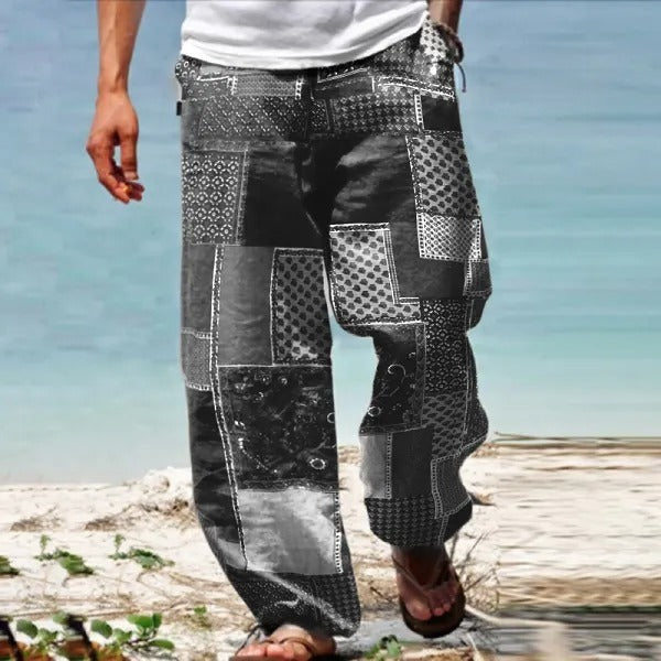 ✨👖【10 színben🌈】【S–6XL】😍 Laza, bő szabású boho stílusú férfi pamut-lenvászon nyári nadrág nagy méretekben
