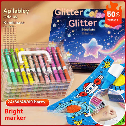 【48 barev】🔥✨️Dvoustranná sada třpytivých zvýrazňovačů