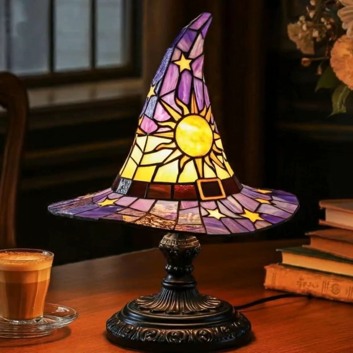 🔮💡Lampa stołowa w kształcie kapelusza czarownicy, ozdoba świetlna LED ✅Płatność przy odbiorze