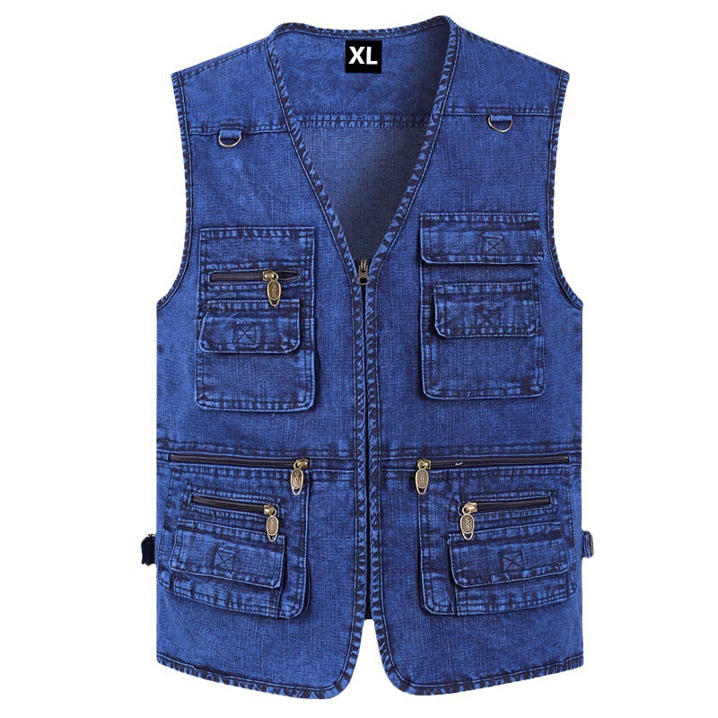 🔥【XL-7XL】Pánská džínová vesta s více kapsami, rok výroby 2025 -- 4084359