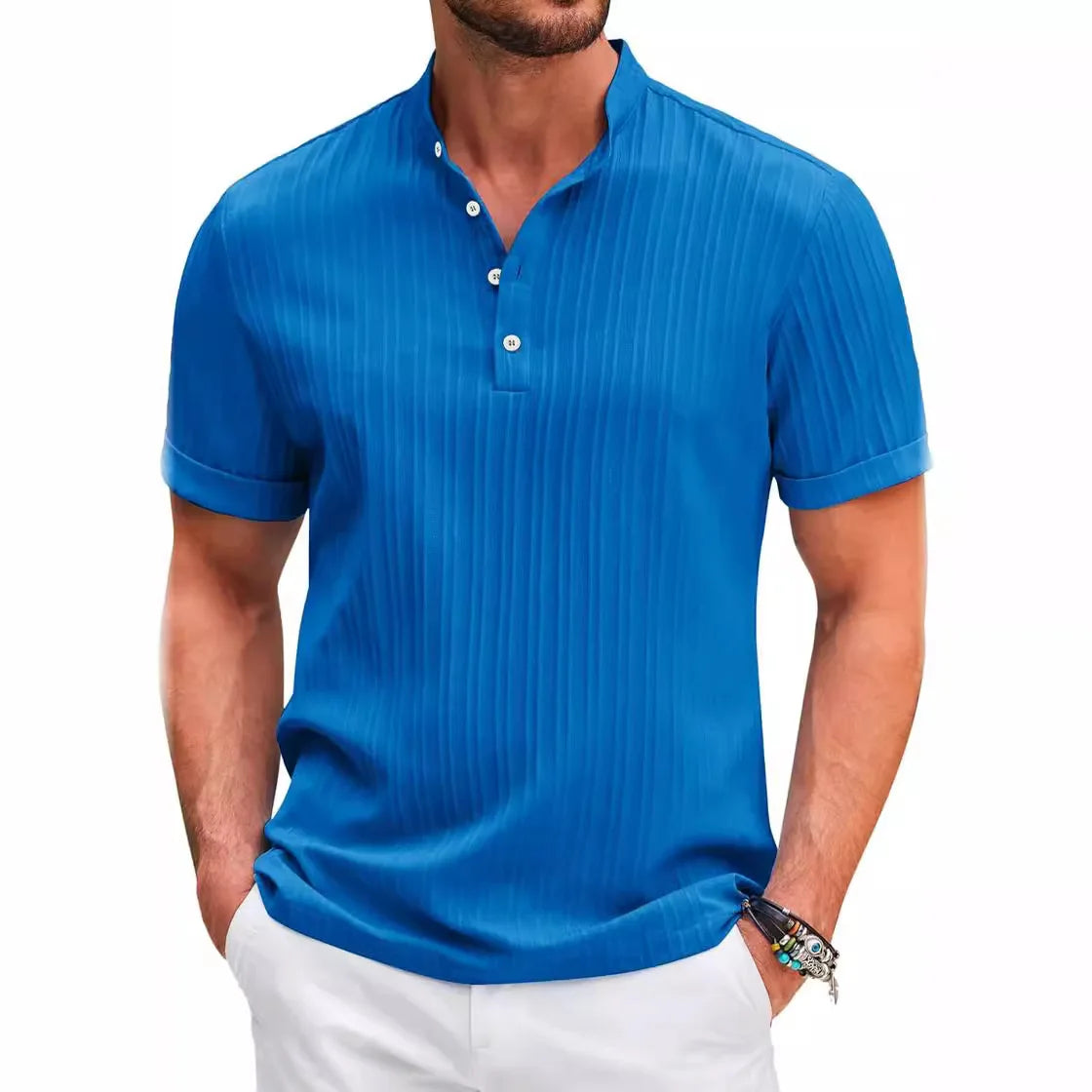 🔥【Korlátozott kedvezmény 🔥】Laza retro férfi henley ing pamutból és lenből
