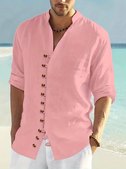 🌈🌴👔【50% sleva 🔥】【S-3XL】😍😍 Pánská letní lněná a bavlněná košile s dlouhým rukávem, ležérní a volný střih ve větších velikostech