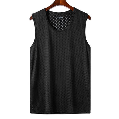 🆒💦【Kupte 1 a získejte 1 zdarma】【L–5XL】👉 Letní pánská sportovní vesta z ledového hedvábí s síťovaným vzorem, bez rukávů, lehké tričko