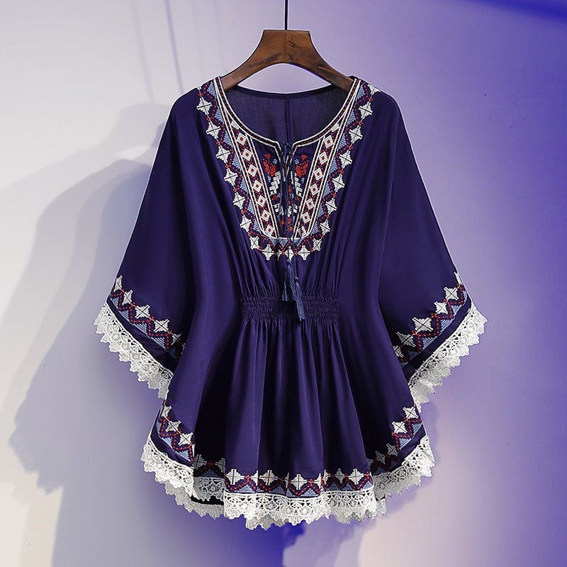 😍【Časově omezená sleva】[S~5XL] Dámské vyšívání velké velikosti Top nové letní topy