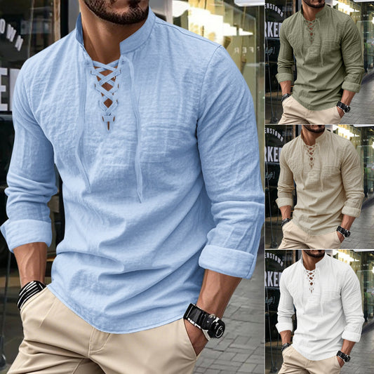 🥳👔【40-100kg】 Мъжка риза от памук и лен ✅️Плащане при доставка