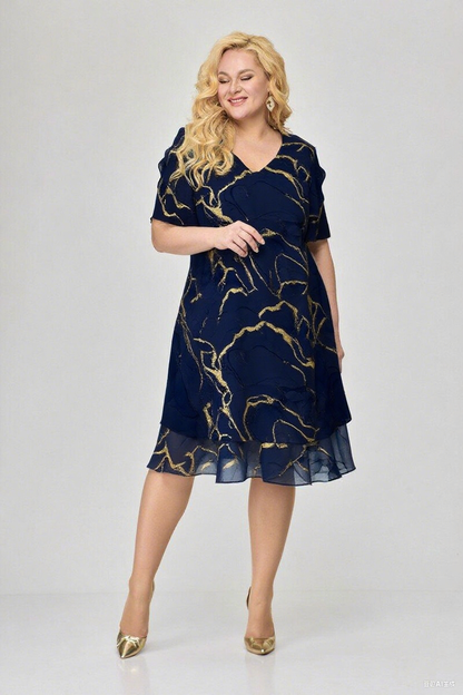 👗【Časově omezená sleva】💥【S-5XL】Nové zlaté hedvábné šaty s mramorovou glazurou