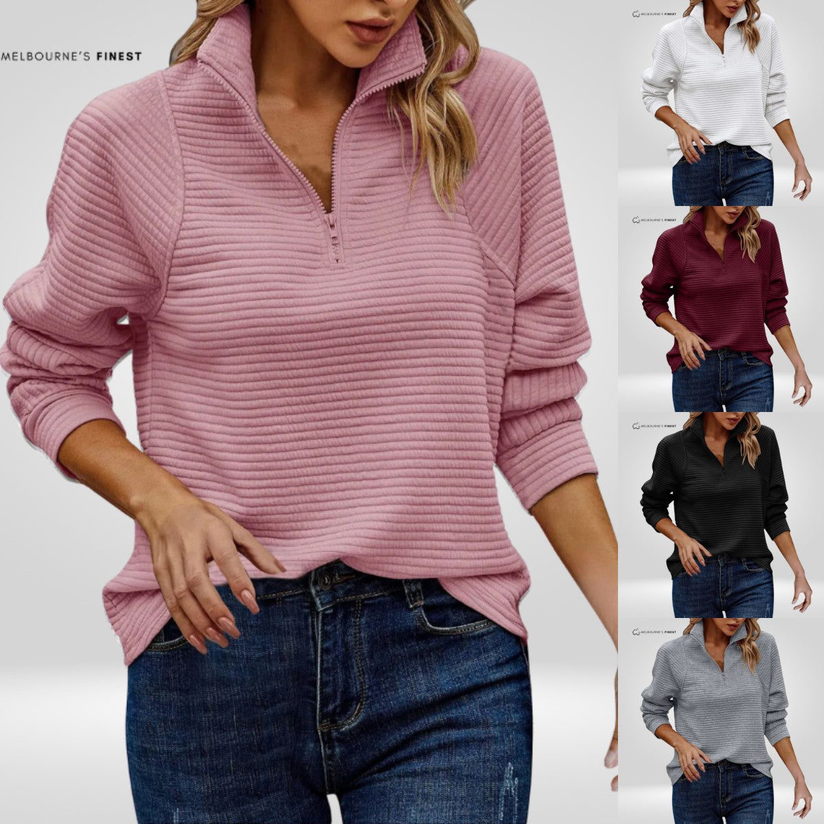 🔥🔥【S-3XL】😍Dámská jednobarevná mikina se zipem a límcem na podzim a zimu