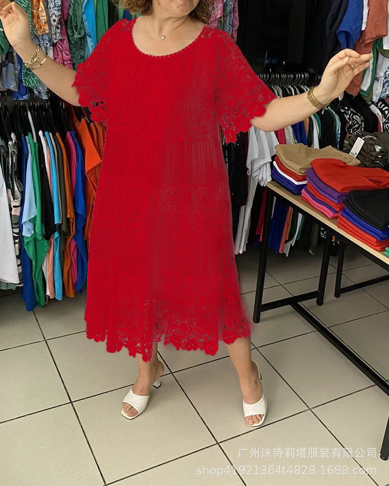 🌴🌈【50% sleva 🔥】【S-5XL】😍💋Letní dámské krátké šaty velikosti plus, ležérní splývavé šaty s potiskem a kulatým výstřihem.