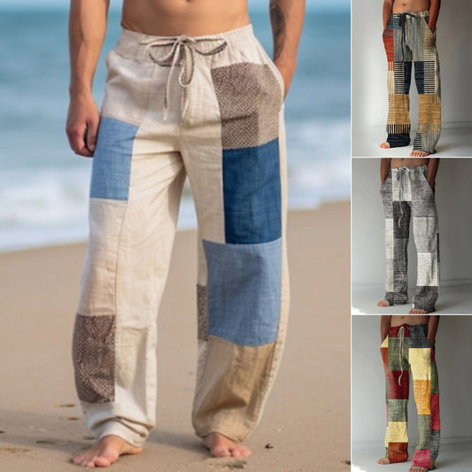 ✨👖【10 kolorów🌈】【S-6XL】😍 Męskie spodnie rurki z bawełny i lnu w dużych rozmiarach, swobodny luźny styl boho, szerokie nogawki 