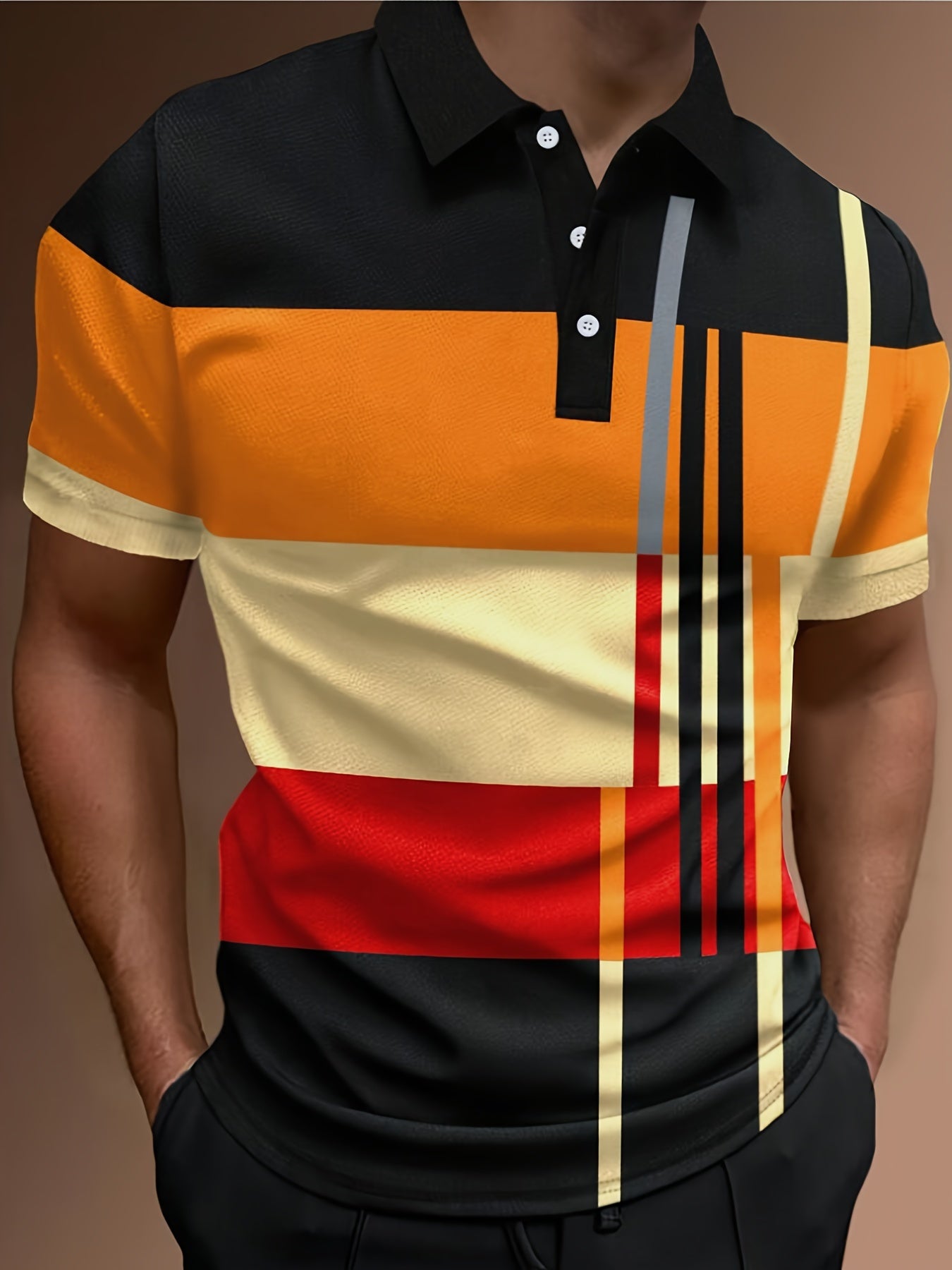 🔥【Časově omezená sleva】👔【S-6XL】Pánská polokošile 3D Stripe Colour Block Print