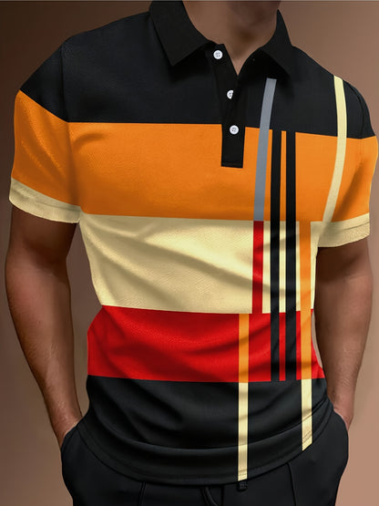 🔥【Časově omezená sleva】👔【S-6XL】Pánská polokošile 3D Stripe Colour Block Print